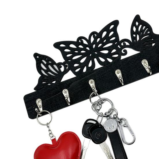 Coat Hook with 6 Metal Hooks Wall Mounting Nail-Free Hooks Butterfly Hollow Design Storage Rack for Keys Bags Small Items