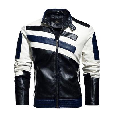 Mens Leather Jackets Motorcycle Stand Collar Zipper Male Pu Coats Biker Street Faux Leather Fleece Bomber Jacket Outerwear