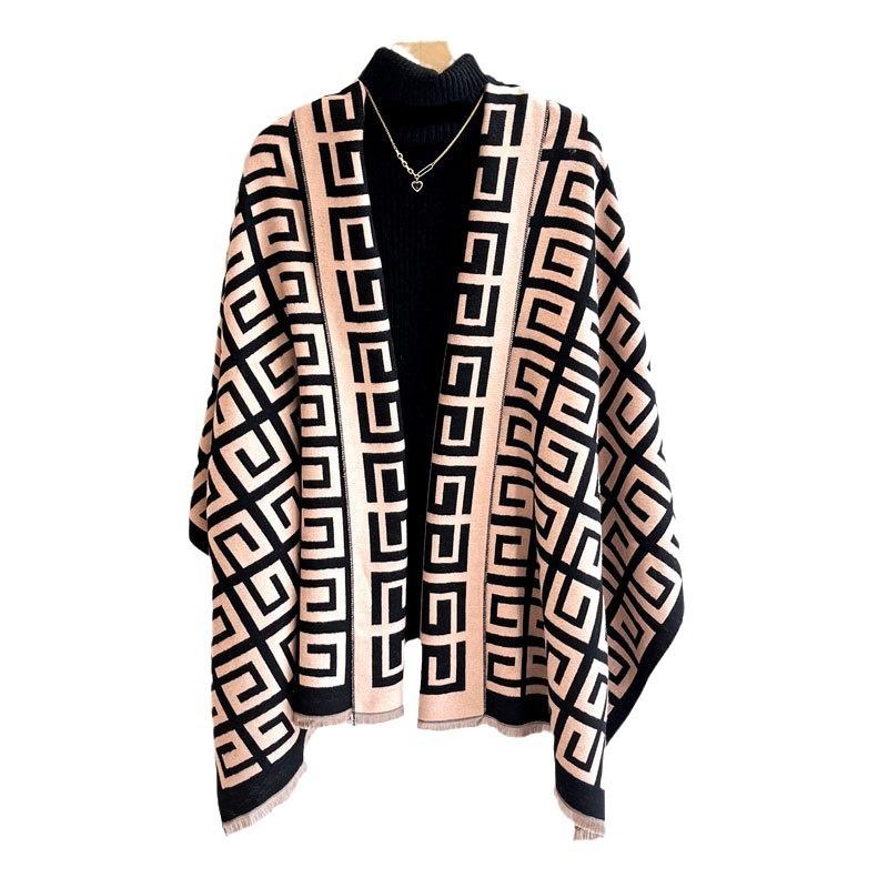 New high-end geometric scarf women's winter versatile imitation cashmere double-sided scarf thickened warm shawl