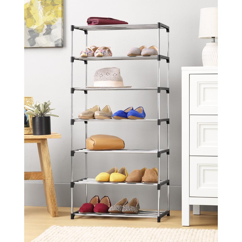 7-Tier Metal Shoe Rack Organizer 14-Pair Storage Solution Durable Freestanding Closet Organizer Easy Assembly Home Accessories