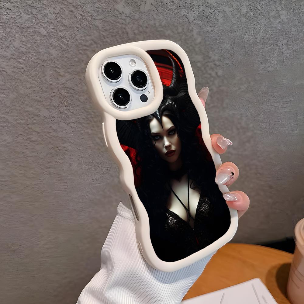

Dark Goddess Lilith Phone Case for iPhone 17 16 15 14 13 12 11 Air Pro Max Plus White Soft TPU Wavy Edge Cover iPhone 13 Pro