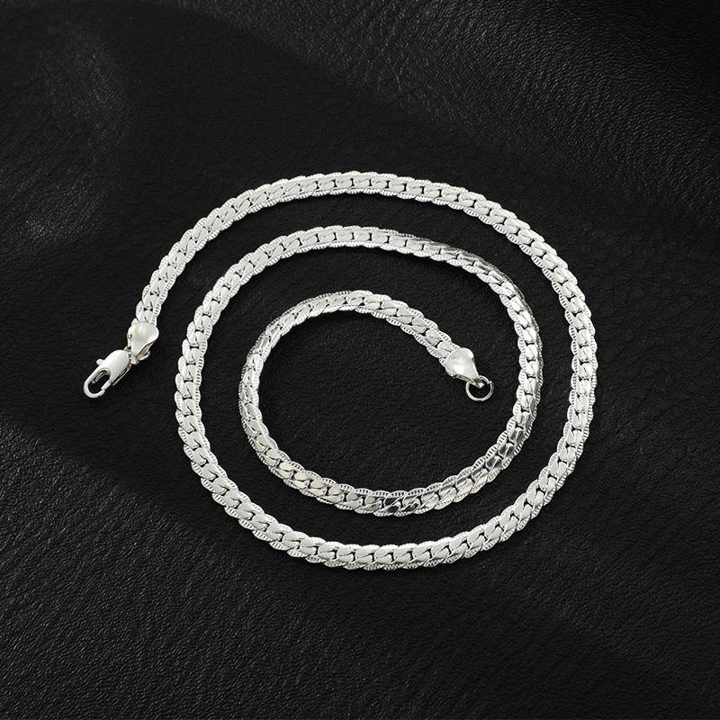 1pcs Silver Plated Necklace Women Simple Hip Hop Style 5mm Full Side Copper Chain Copper Lobster Clasp Jewelry