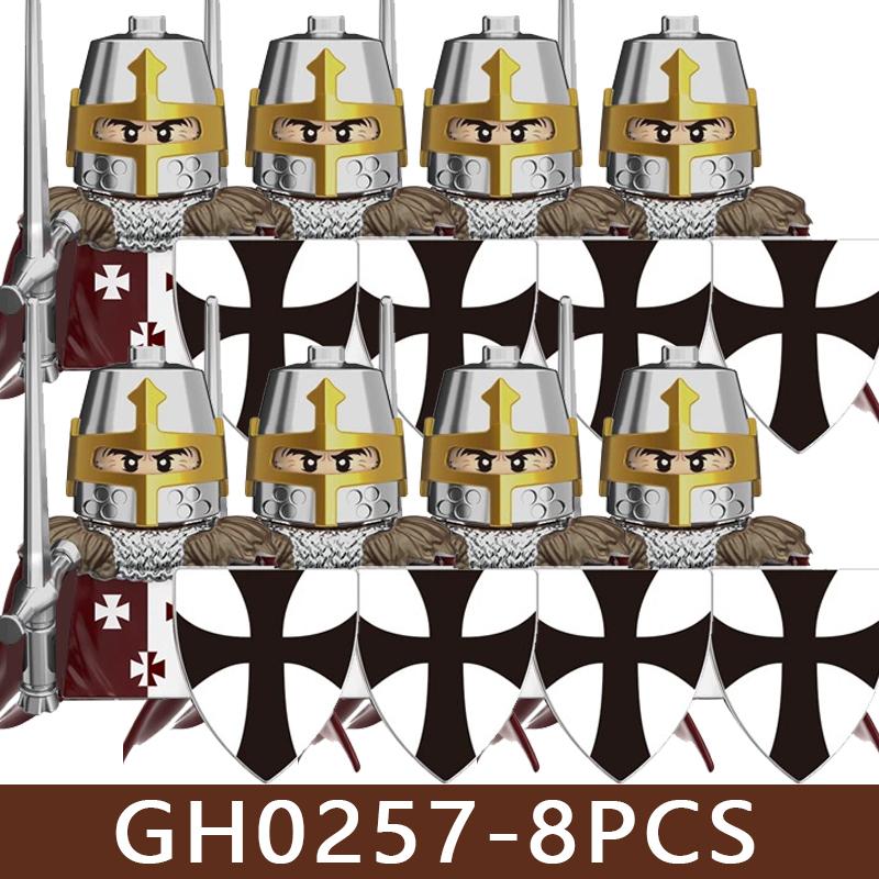 Medieval Roman Soldier Figures Building Blocks MIlitary Castle Warrior Hospital Templar Knight Flag Cloak Accessories Bricks Toy
