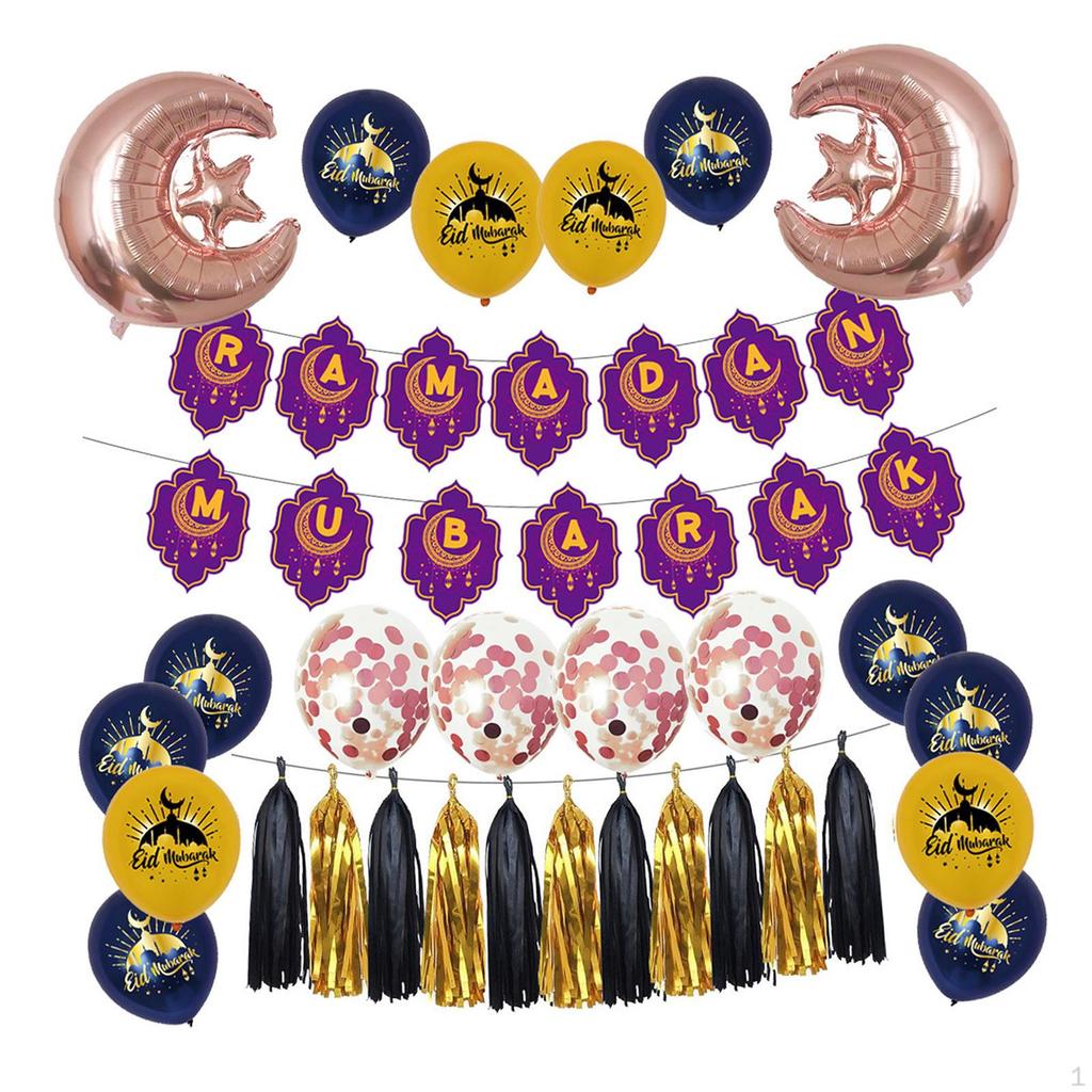 Blloons Festive Print Decortive Eid Mubrk Bckdrop Bnner for Holidy Prties Decor