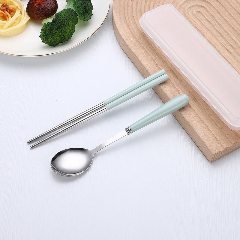 

Stainless Steel Cutlery Set - Three-Piece Cartoon Design with Chopsticks, Spoon, and Fork