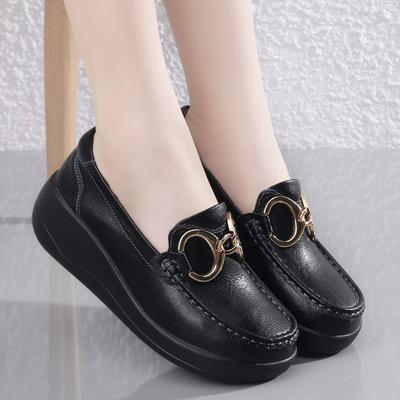 Damen Plateau-Loafer Mokassins Lässiger Slipper Minimalistische Dicke Sohle Höhenvergrößerung Schwarze Shake-Schuhe für Mutter