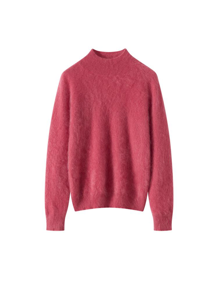 Women's Cashmere Half-High Neck Long Sleeve Sweater - Classic Loose Knit Top