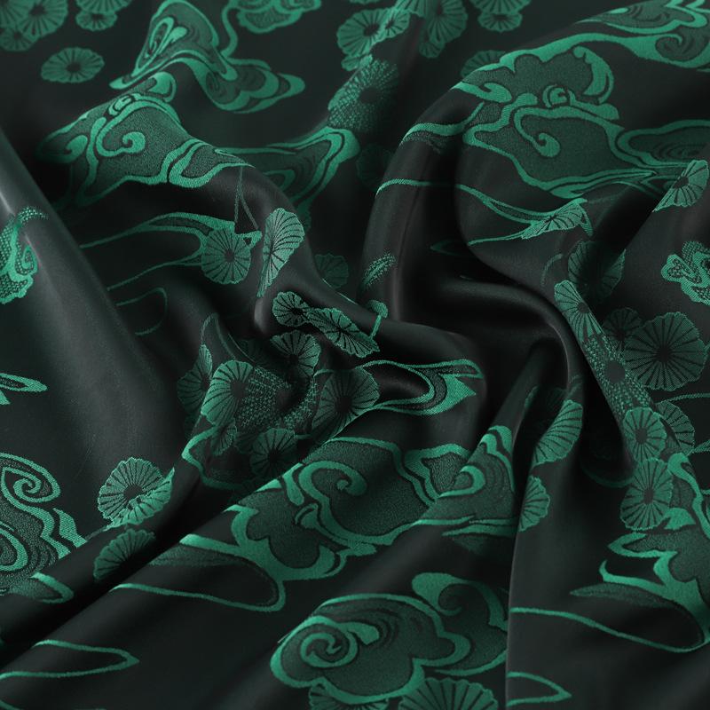 1m*1.5m Dark Green Color Brocade Floral Printed Jacquard Fabric Stretchy Satin Jacquard Fabric for Cheongsam Dress Clothing
