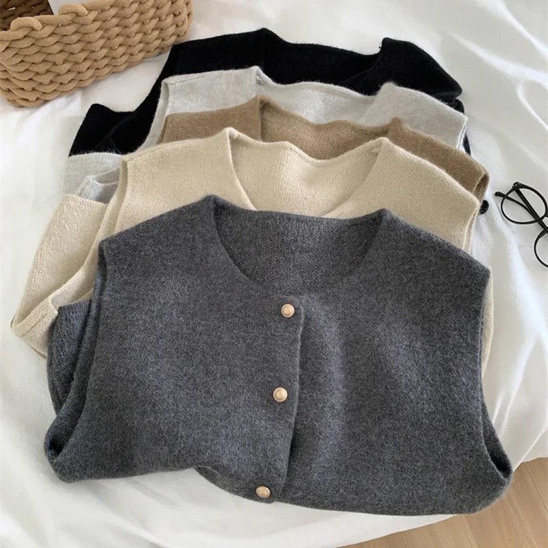 Button Down Elegant Women Knitted Cardigan Sleeveless Female Casual Sweater Tanks Fashion New Slim Ladies Casual Tops