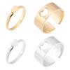 4Pcs 4 Style Heart Matching Couple Rings 304 Stainless Steel Open Cuff Rings for Valentine's Day Golden & Stainless Steel Color US Size 6 3/4(17.1mm)