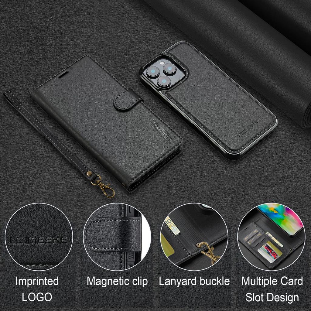 2 in 1 Magnetic separation Suitable for Apple 17promax clamshell leather case 16e mobile phone case 15plus removable 11 change bag case