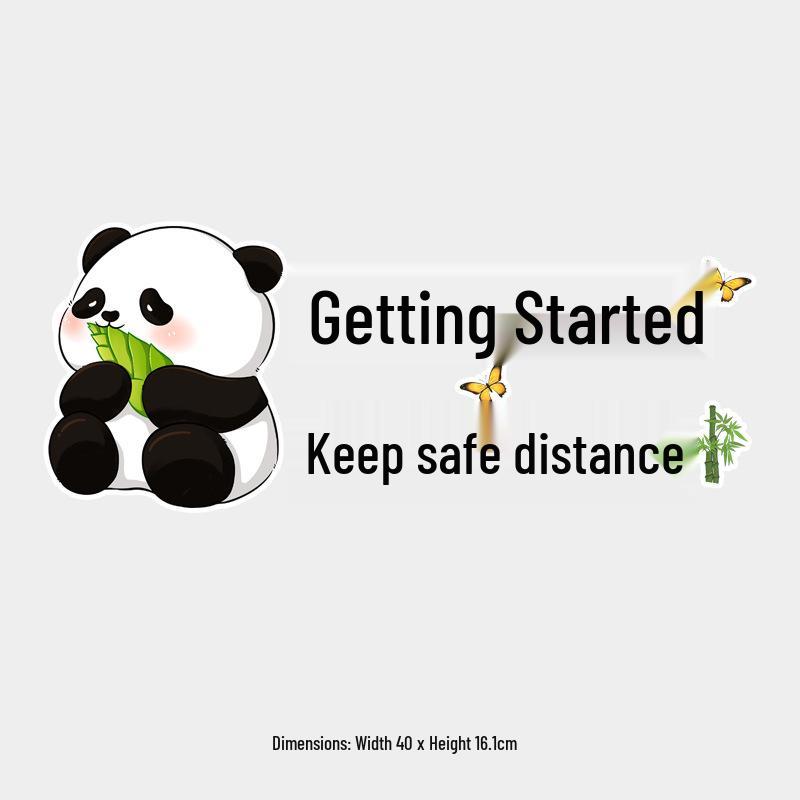 Panda Cartoon Reflective Warning Sticker: 'New Driver, Keep Distance' – Waterproof Rear Windshield Decal