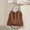 Large Capacity Leather Bucket Bag Women Soft Genuine Cowhide Minimalist Urban Style Crossbody Shoulder With Magnetic