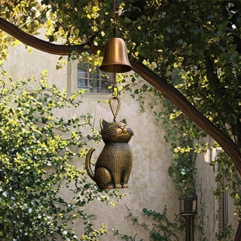 Cat Wind Chime Garden Yard Door Windchime Decorations Elegant Animals Statue Decor Outside Bells Pendant for Yard Home Balcony