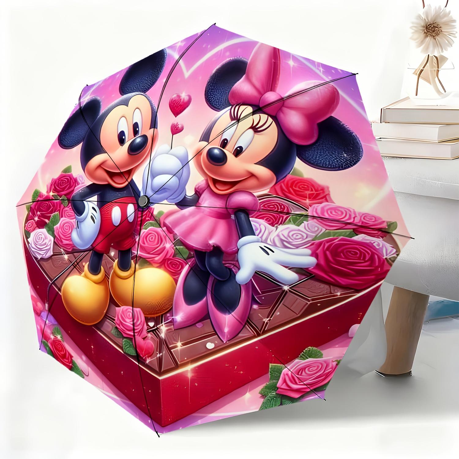 

1pc Disney Mickey and Minnie Romantic Background Automatic Umbrella, All-Occasion Rain or Shine Umbrella, Portable Folding Umb (as the picture,Iron&8K)