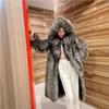 Women's Winter Grey Faux Fur Long Coat Oversized Hooded Overcoat