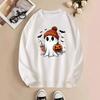 New 2025 European and American Halloween Cute Ghost Print Versatile Crew Neck Casual Long-sleeved Sweater