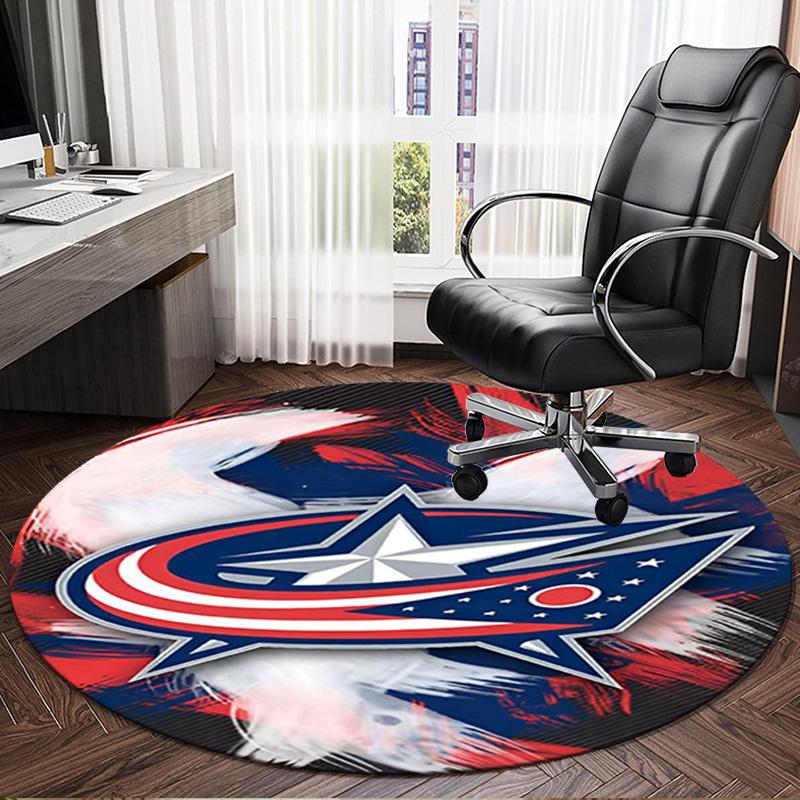 1PC Columbus Blue Jackets Heart Round Rug, Non-slip Chair Mat, Home Decor, Circle Carpet Perfect for Office, Bedroom, Living Room,Christmas Gift