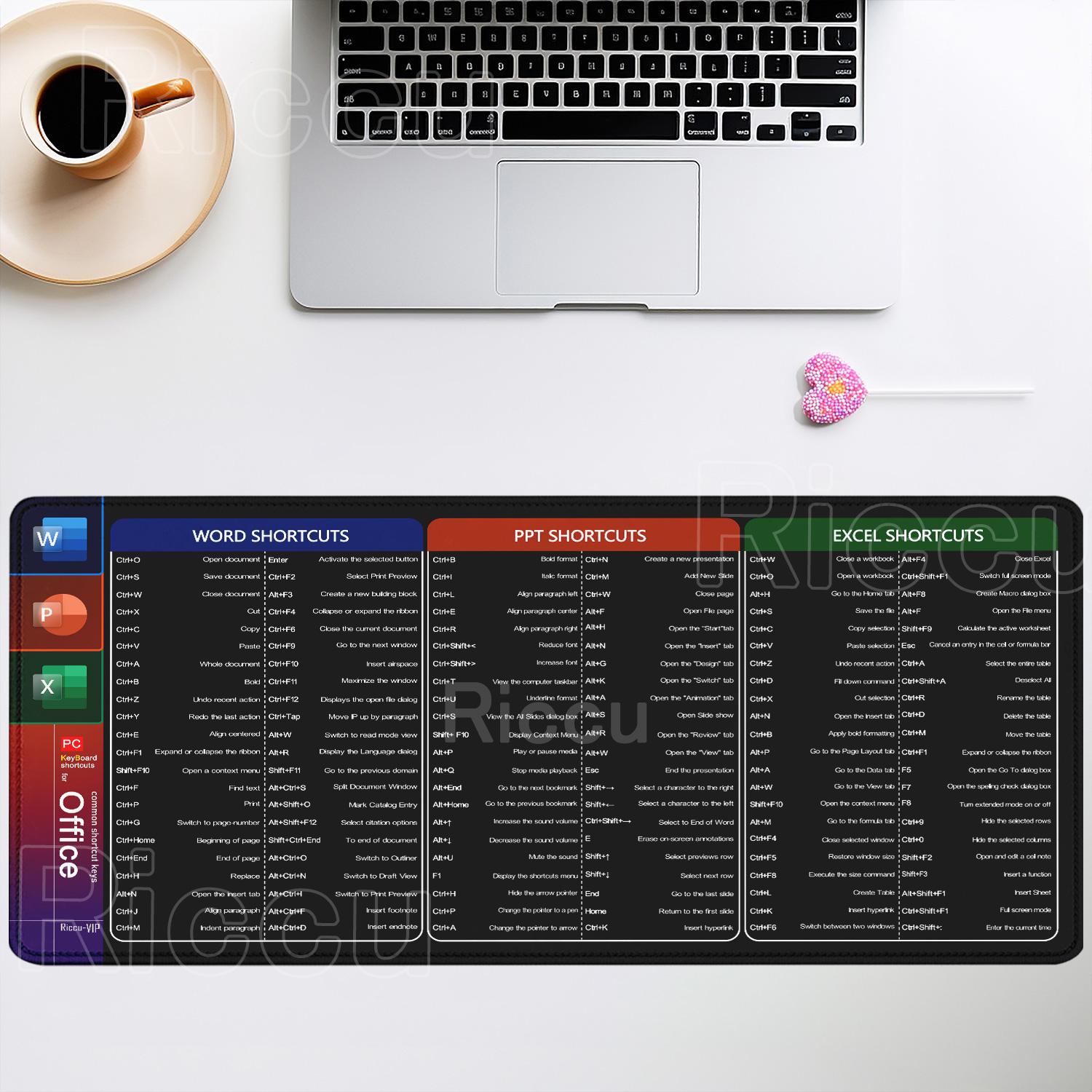 office word ppt excel Commands Line Shortcuts Mouse Pad Rubber Keyboard Antislip Gamer Laptop Mousepad Stitched Edge desk mat 300x800x2mm