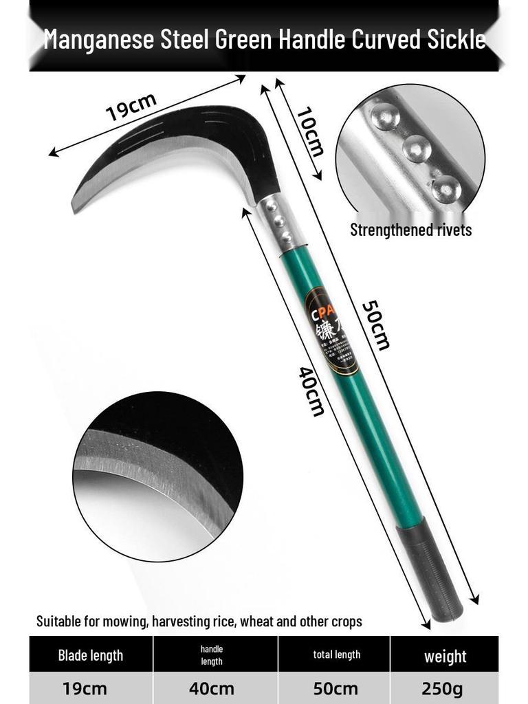 All-Steel Curved Manganese Sickle: Dual-Use Agricultural and Outdoor Weeding Tool