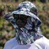 Breathable Mesh Face Mask Hat Sun Hats for Men, UV Protection Fishing with Neck Flap & Mask, Full Coverage Wide Brim Bucket Hat, Foldable Summer