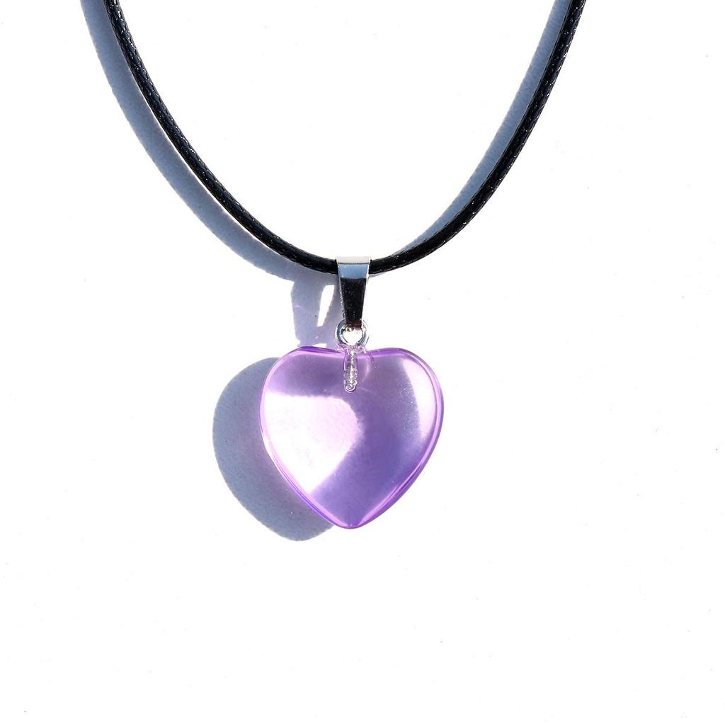 Colorful Heart Glass Pendant Leather Choker - Versatile & Stylish Necklace