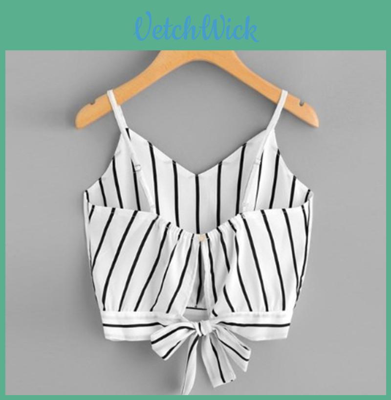 Canottino a V con Strisce e Fiocco per Uso Casual Estivo