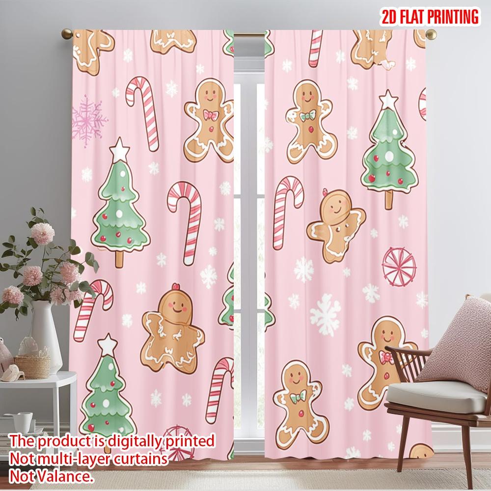 

2pcs,2D plane printing Minimalist Curtains Cute Gingerbread Christmas 100% Polyester (without rod) Art Deco Festive Perfect for 52.50×116.00 CM 2pcs
