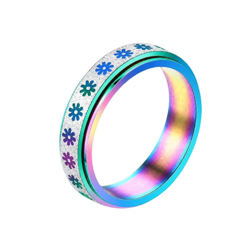 Floral Spinner Ring with Repeating Sunflower Pattern and Rotating Outer Band for Everyday Jewelry Styling and Stacking