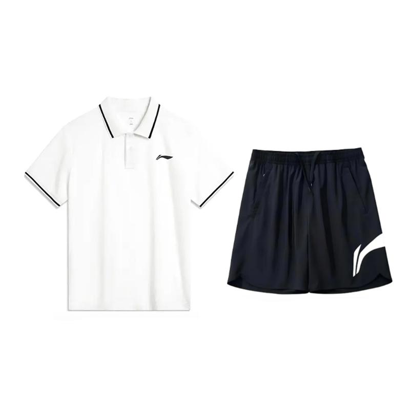 Li-Ning Plain Simple Short Sleeve Polo Shirt Breathable Comfortable Versatile Shorts Casual Sports Suit Unisex Suit YPLV047-1+YKSV197-2