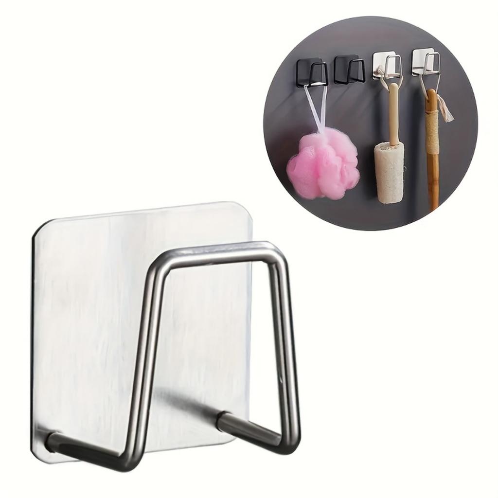 1pc Stainless Steel Kitchen Sink Sponge Rack, Sticky Drain Drying Rack, Kitchen Wall Mounted Storage Hooks .