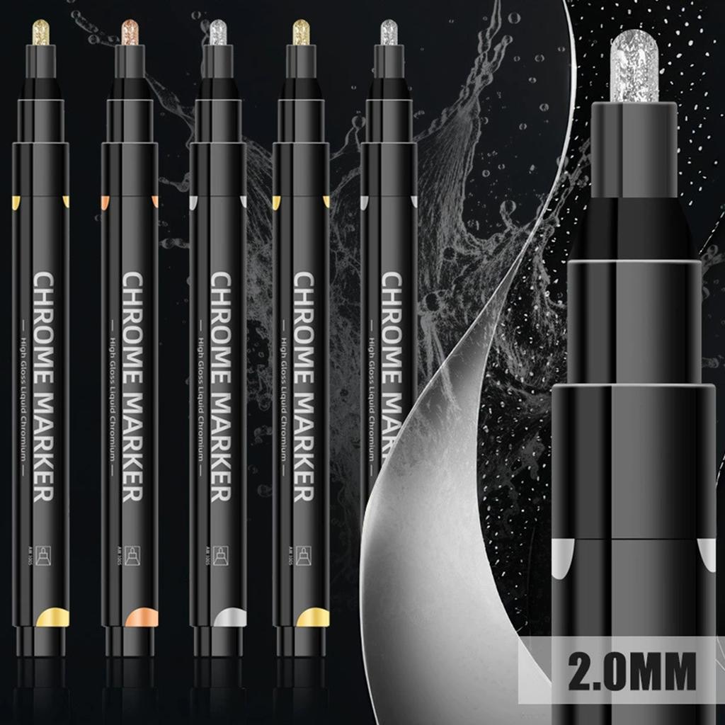 5 colors Mirror Chrome Marker Paint Marker, DIY Silver Marker Pen Alcohol Paint for most surfaces, High-gloss display effects