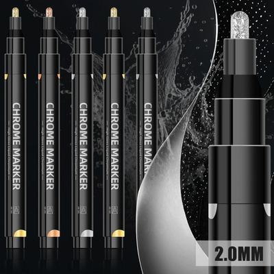 5 Colors Mirror Chrome Marker Paint Marker, DIY Silver Marker Pen Alcohol Paint for Most Surfaces, High-gloss Display Effects