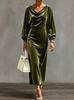 Autumn and Winter Women's Clothing, Fashionable New Velvet Lantern Sleeves Swing Neck Long-sleeved Split-ended Dress