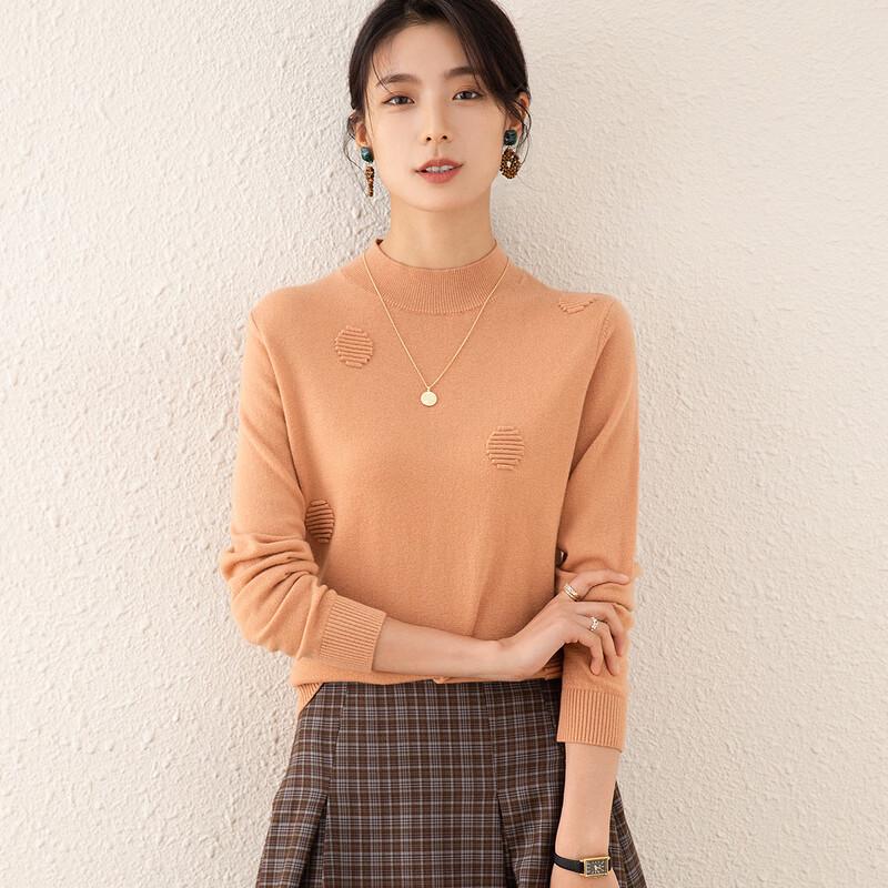 TUHUANG Women's Pure Wool Semi-High Collar Knit Sweater