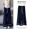Lace Splicing Tencel Denim Wide-leg Pants Women's Pants Elastic Summer Thin Loose Casual High-waisted Straight Nine-point Pants