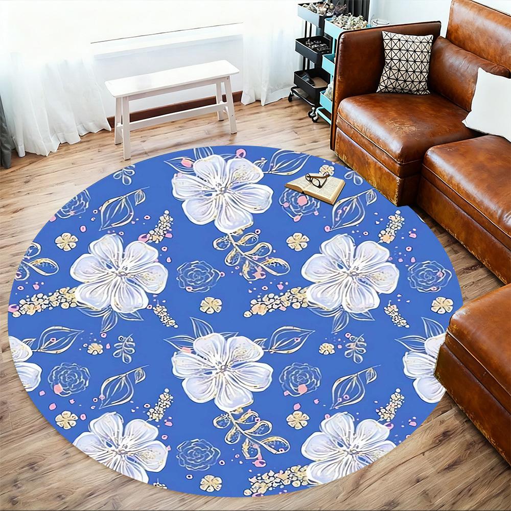 1pc Floral Pattern Round Chair mat Area Rug - Non-Slip, Floor Mat for Office, Bedroom, home decor Christmas Gift p0811199