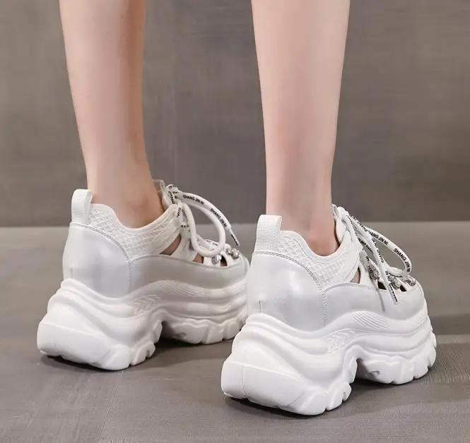 Fashion 9CM Air Mesh Microfiber Leather Comfy Booties Chunky Sneaker Ankle Boots Platform High Brand Fashion Spring Summer Shoes Women