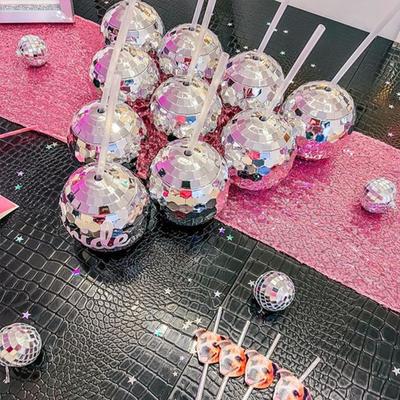 Disco Ball Cups Glitter Mirror Ball Cocktail Drink Cups With Straws Cake Toppers For Birthday Wedding Bachelorette Party Decor