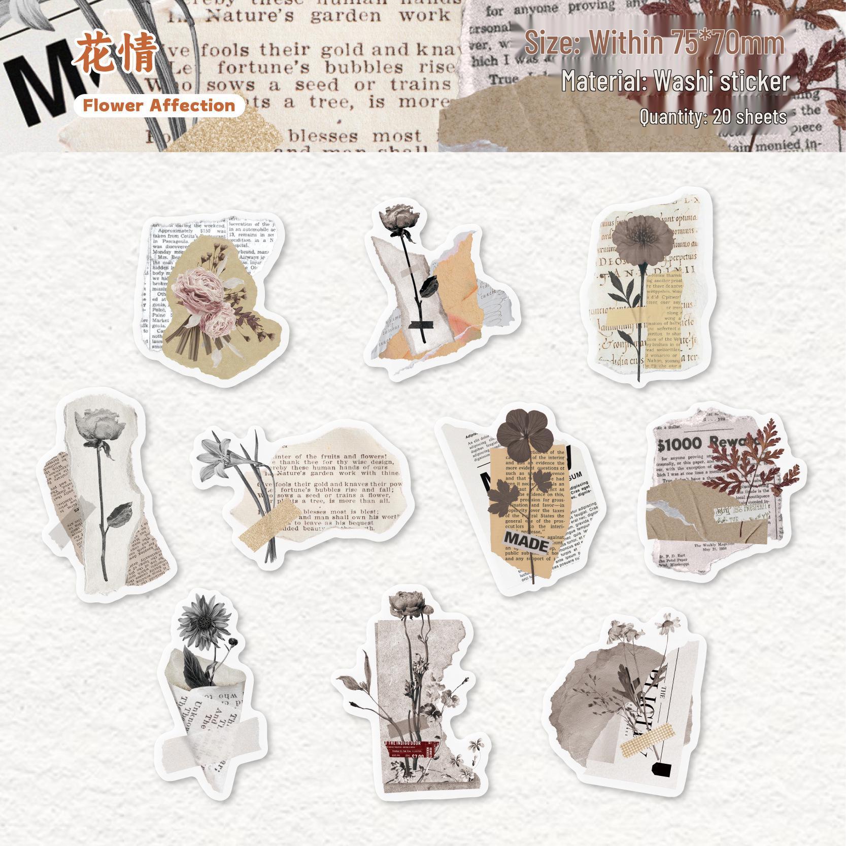 Vintage Retro Story Stickers: 20 Sheets Old Newspaper Series, No-Cut Journal Stickers