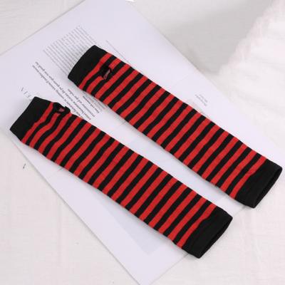 Long Striped Arm Warmers for Women Winter Long Fingerless Gloves Casual Knit Elbow Gloves with Thumb Hole
