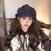 New Black Pleated Cloud Hat for Women with Big Head Octagonal Hat Showing Versatile Face Beret for Women