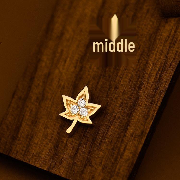 Maple~S925 14K Gold-Plated Sterling Silver Maple Leaf Stud Earrings with Diamond Inlay for Women 14K Gold Pair (with Earplugs)