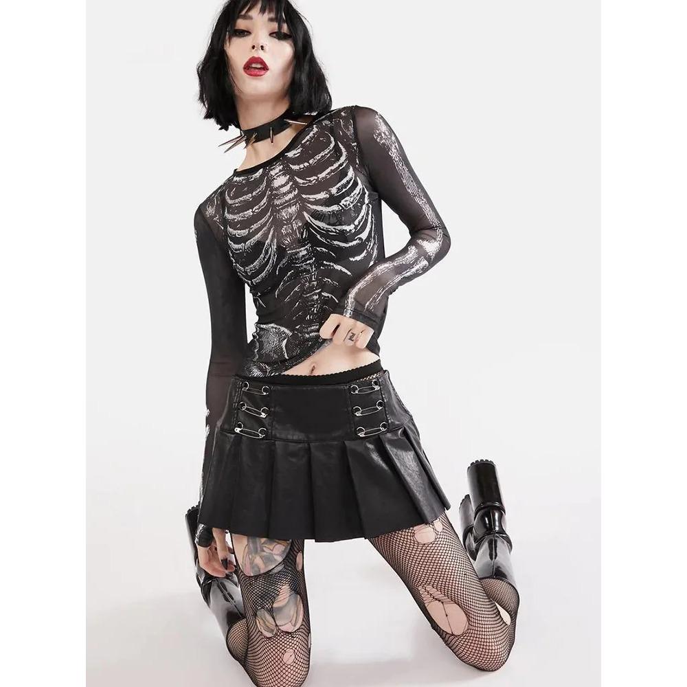 

Готическая рубашка в стиле панк 2000-х годов, женская рубашка с круглым вырезом и длинными рукавами, укороченный топ, черная темная академическая одежда, футболки Y2k, уличная одежда M чёрный