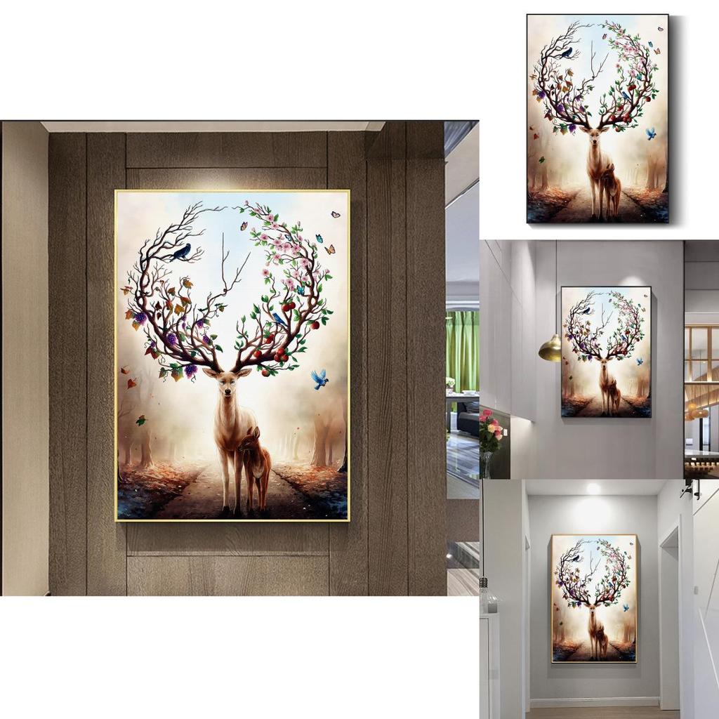Modern Nordic Style Canvas Art With Deer And Tree Illustration For Living Room Decor