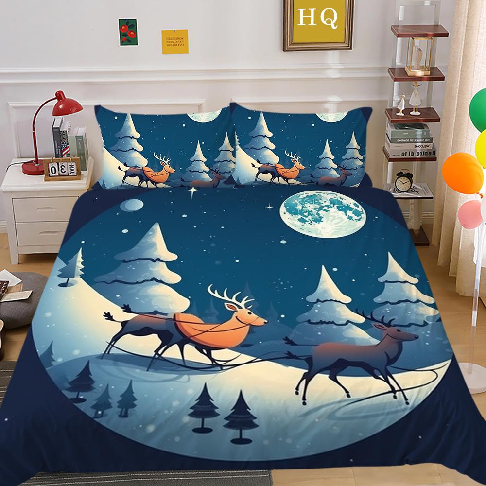 Jul Älg 3D-tryckt Polyester Örngott Täcke Två eller Tredelad Set