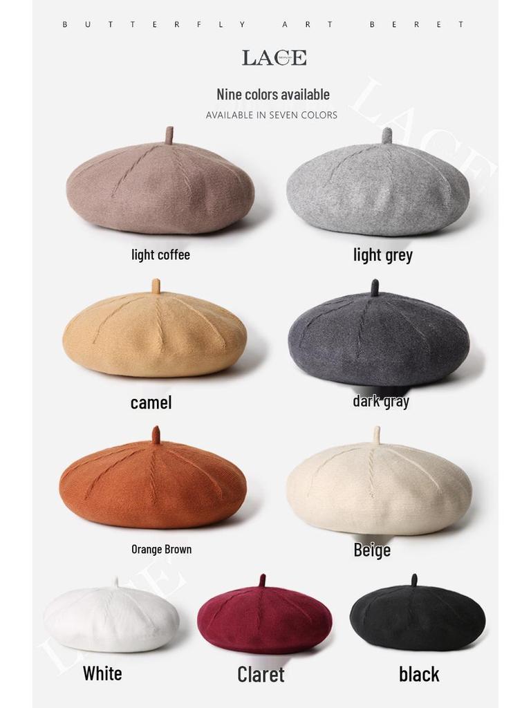 Women's Cashmere Knitted Beret - Autumn/Winter Korean Style, Flattering Fit, Japanese Wool Painter Hat.