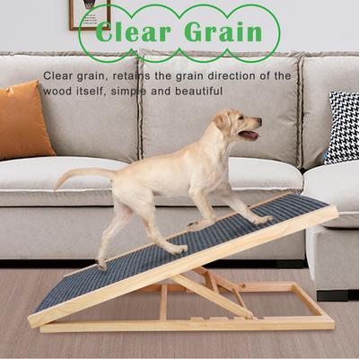 Adjustable Dog Ramp Pet Wooden Folding Portable Dog & Cat Stair for Couch High Bed Non Slip Carpet