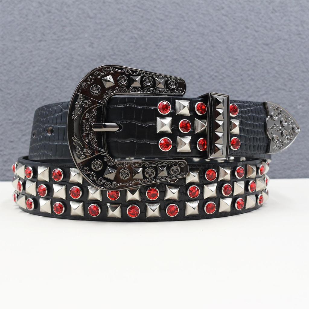 Men's High-End Rhinestone Studded Punk Leather Belt