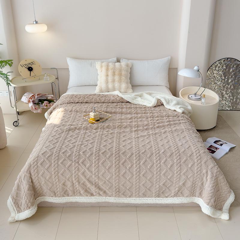 Lambswool Plush Diamond Plaid Winter Blanket, Thick & Warm, Customizable